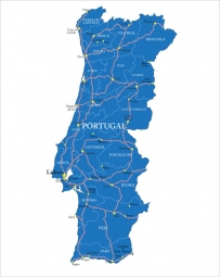  Magnetická mapa Portugalska, administrativní, modrá