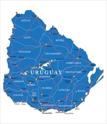  Magnetická mapa Uruguay, administrativní, modrá