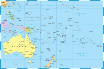  Magnetická mapa Austrálie a oceánie, politická, barevná