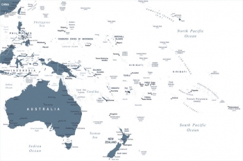  Magnetická mapa Austrálie a oceánie, ilustrovaná, bílo-modrá
