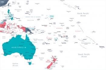  Magnetická mapa Austrálie a oceánie, ilustrovaná, barevná