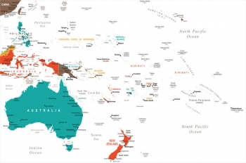  Magnetická mapa Austrálie a oceánie, ilustrovaná, barevná