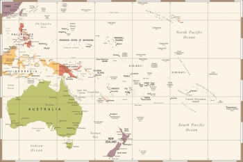  Magnetická mapa Austrálie a oceánie, ilustrovaná, barevná