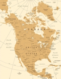 Magnetická mapa Severní Ameriky, vintage, béžová
