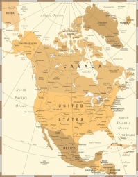  Magnetická mapa Severní Ameriky, vintage, béžová