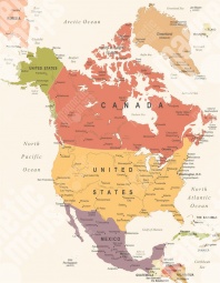  Magnetická mapa Severní Ameriky, ilustrovaná, barevná