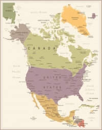  Magnetická mapa Severní Ameriky, vintage, barevná