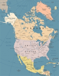  Magnetická mapa Severní Ameriky, ilustrovaná, barevná