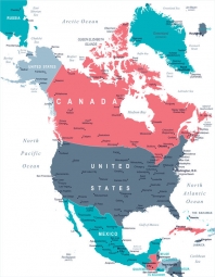  Magnetická mapa Severní Ameriky, ilustrovaná, barevná