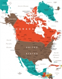  Magnetická mapa Severní Ameriky, ilustrovaná, barevná
