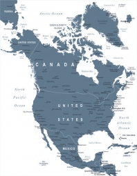  Magnetická mapa Severní Ameriky, ilustrovaná, bílo-modrá