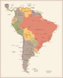  Magnetická mapa Jižní Ameriky, vintage, barevná