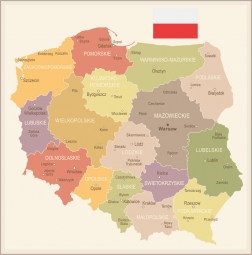  Magnetická mapa Polska, vintage, barevná