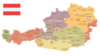  Magnetická mapa Rakouska, vintage, barevná