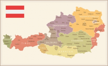  Magnetická mapa Rakouska, vintage, barevná