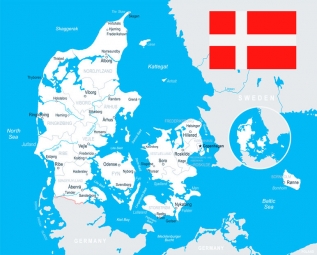  Magnetická mapa Dánska, ilustrovaná, barevná