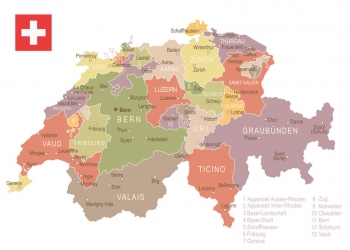  Magnetická mapa Švýcarska, ilustrovaná, barevná