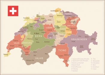  Magnetická mapa Švýcarska, ilustrovaná, barevná