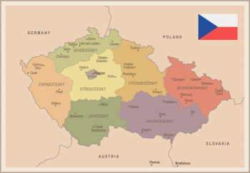  Magnetická mapa České republiky, vintage, barevná