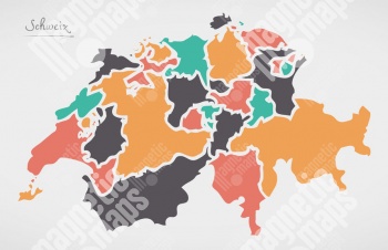  Magnetická mapa Švýcarska, ilustrovaná, barevná