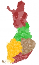  Magnetická mapa Finska, administrativní, barevná