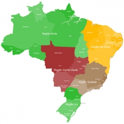  Magnetická mapa Brazílie, administrativní, barevná