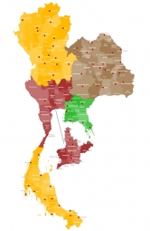  Magnetická mapa Thajska, administrativní, barevná