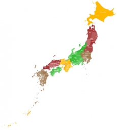  Magnetická mapa Japonska, administrativní, barevná