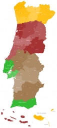  Magnetická mapa Portugalska, administrativní, barevná