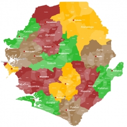  Magnetická mapa Sierra Leone, administrativní, barevná