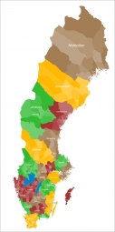  Magnetická mapa Švédska, administrativní, barevná