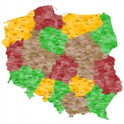  Magnetická mapa Polska, administrativní, barevná